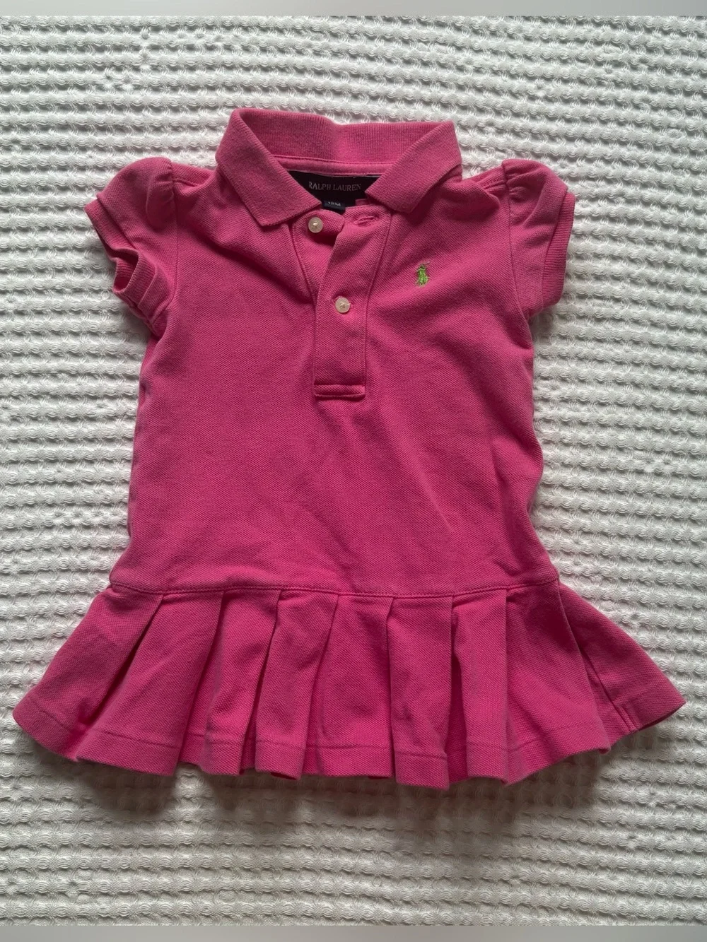 Ralph Lauren Pink Polo Dress Pleated Skirt Preppy Pony Logo - 12M